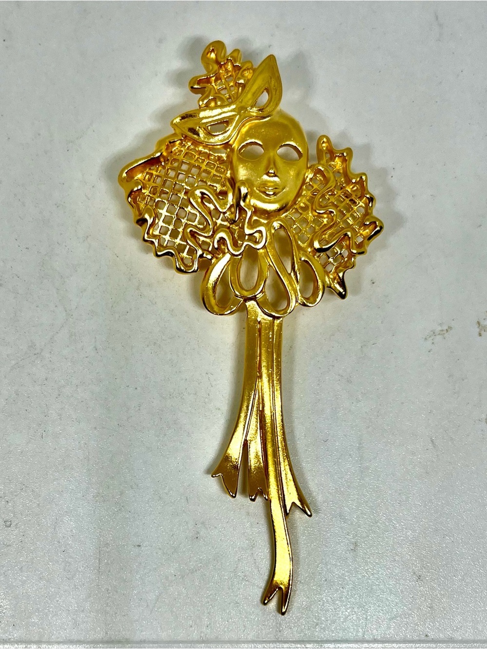 Gold Masked Harlequin Brooch